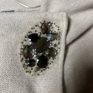 Beige Wool Sweater with Gemstone Embellishment